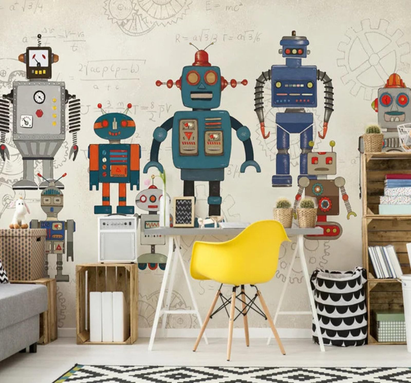 Tzxztt Creative Cartoon Robot Technology Art Modern 3D Wallpaper Premium Textured Silk Neutral Tones Material Ideal for Living Room Bedroom-300cm×210cm