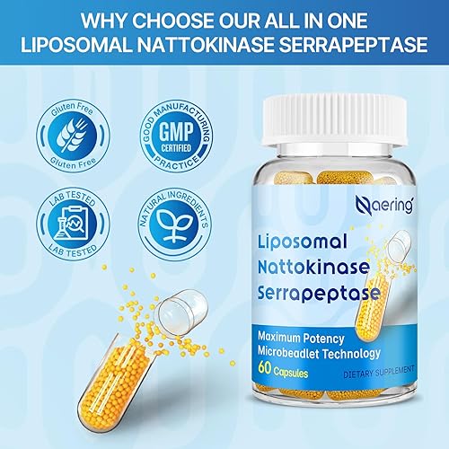 Miniatura 7 de Suplemento enzimático liposomal nattoquinasa 12,000 FU Serrapeptasa 360,000 SPU - Enriquecido con enzimas sinérgicas y mezcla de nutrientes e