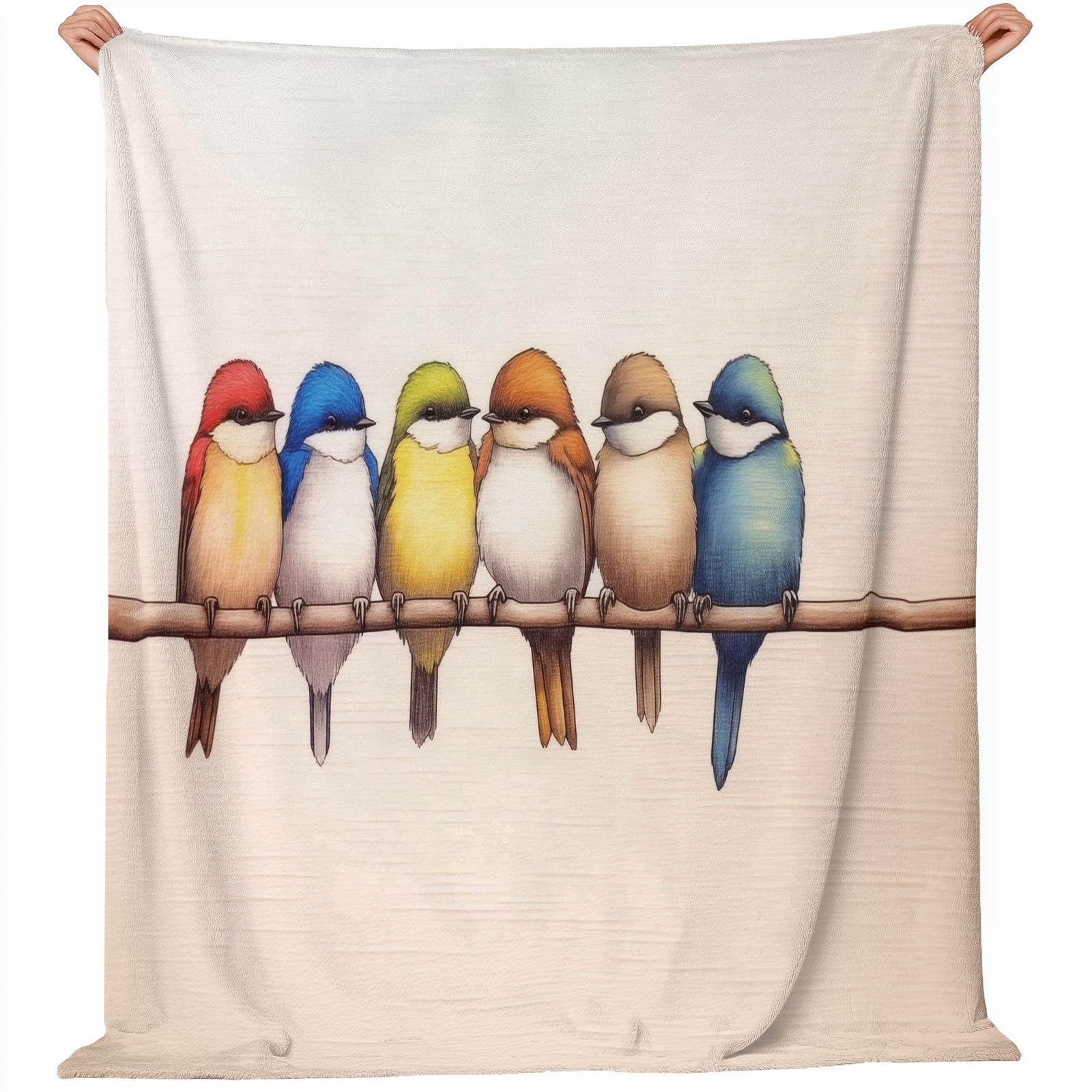 Puszyste koce na sofę 150 x 200 cm – białe, super miękkie, puszyste, nadające się do prania, koc z motywem ptaka, AST, koc dziecięcy z polaru na łóżko, sofę, podróż, pomysł na prezent