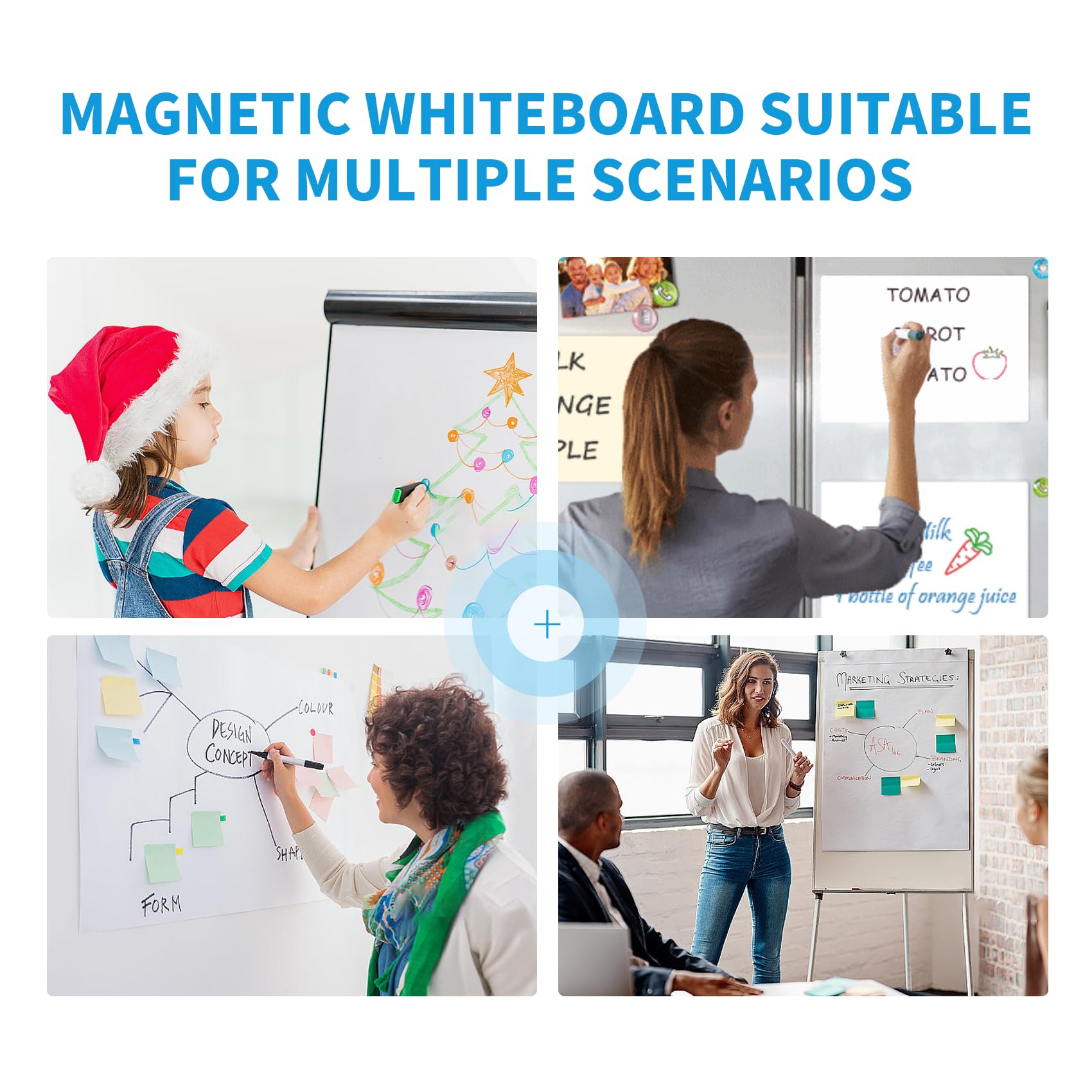 A4 Pizarra Blanca Magnética para Nevera, Tablero Magnetico de Borrado en Seco con 3 Rotuladores Pizarra Blanca, Borrador, Whiteboard para Memorandos, Notas, Menús, Planificar Estudios