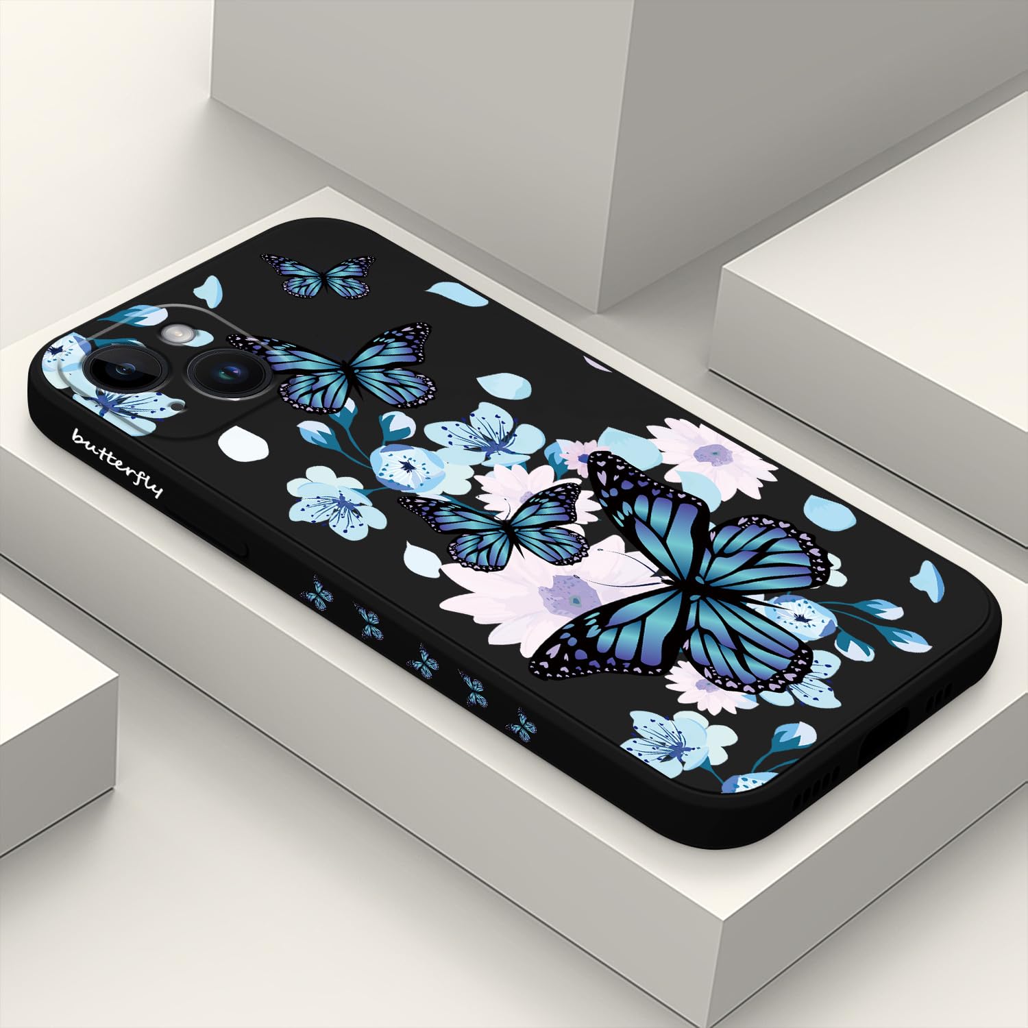 LEECG for iPhone 14 Plus Case Flower Creativity Pattern Design Soft Silicone Slim Shockproof Phone Cover for iPhone 14 Plus, 6.7 inch-Aurora Butterfly