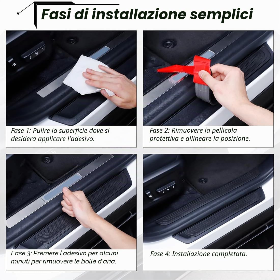 4 Pezzi Battitacco Auto,protezione battitacco auto,Battitacco Adesivi Soglie Porte,Battitacco Auto Universale,per la porta anteriore/posteriore dell'auto (Nero)