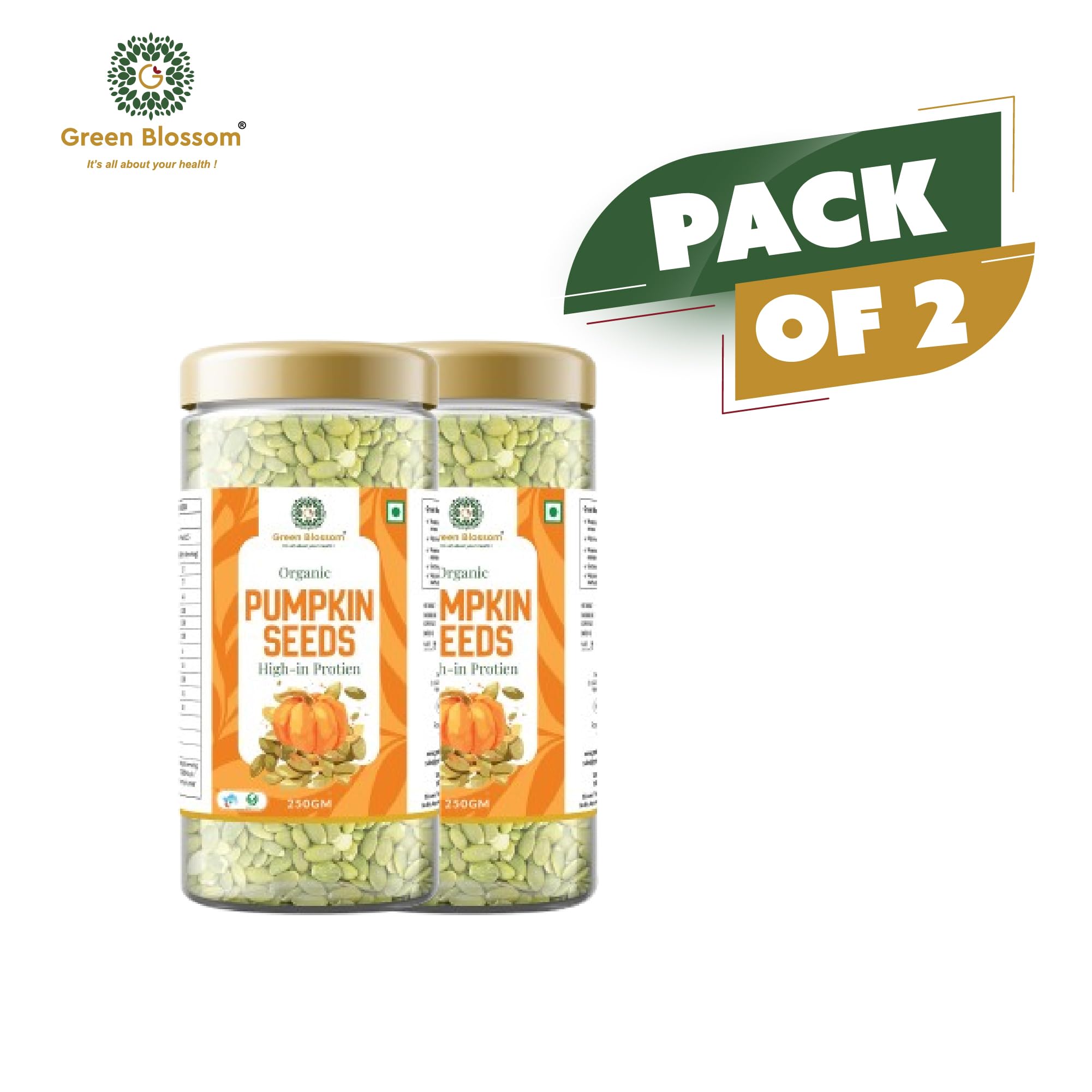 GREEN BLOSSOM Wheatgrass Powder (Pack of 2),Ashwagandha Root Powder 200g AND Organic Pumpkin Seeds 500g (2 x 250g) | COMBO OF 3 1