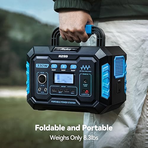 Miniatura 4 de Ruko R299 Estación de energía portátil de 330 W, 288.6 Wh generador portátil de 9 puertos con linterna, carga inalámbrica, salida USB-C PD de 60 W,