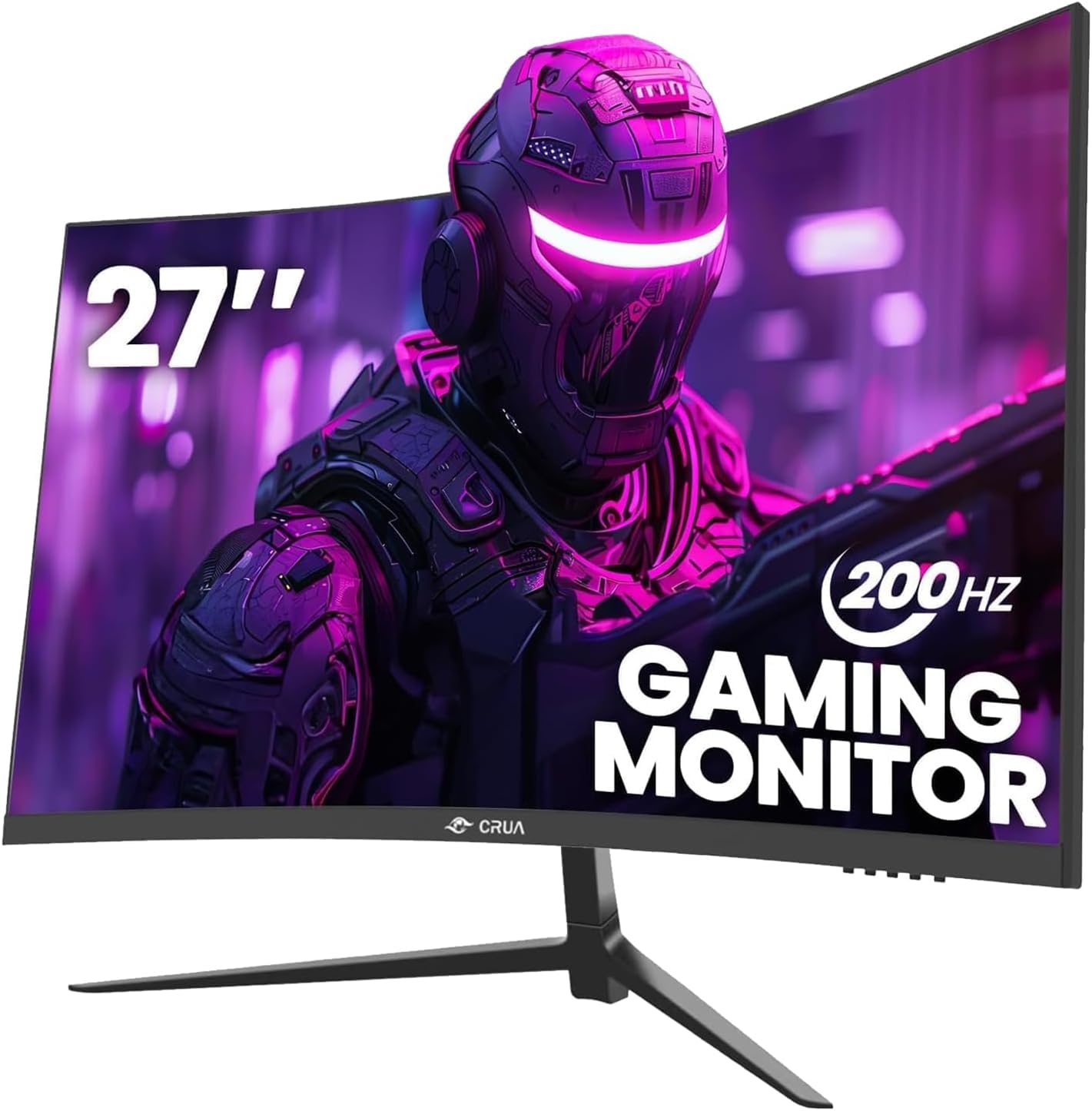 CRUA Gaming incurvé Écran 27 Pouces 200 Hz, FHD 1080P 1800R Moniteur PC, 1 ms GTG avec FreeSync, Faible Flou de Mouvement, Protection des Yeux, VESA, DisplayPort, HDMI,