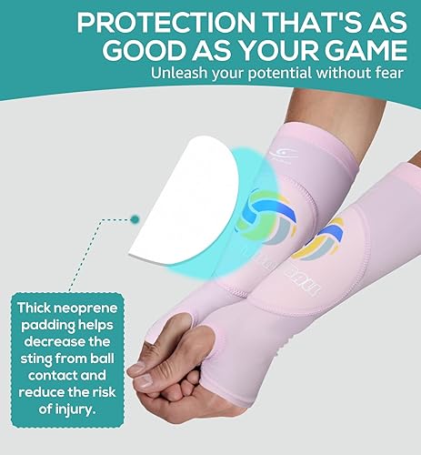 Miniatura 9 de HiRui Mangas de brazo de voleibol, mangas para antebrazo, con almohadillas de protección y orificio para el pulgar para niños, jóvenes, mujeres y