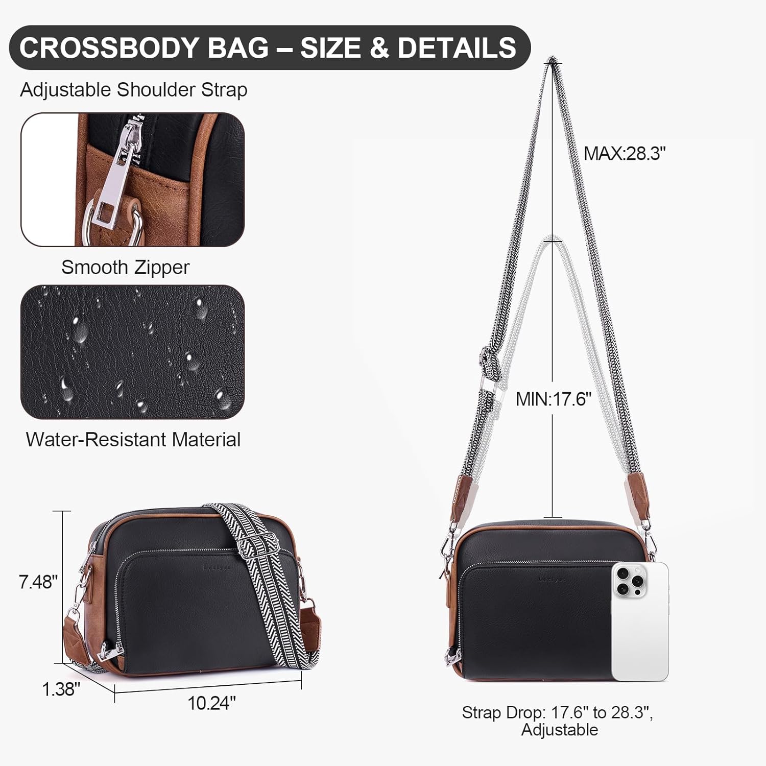 Crossbody Purses for Women Vegan Leather Travel Anti Theft Bags Guitar Strap Shoulder Purse with Built in Wallet - Image 5