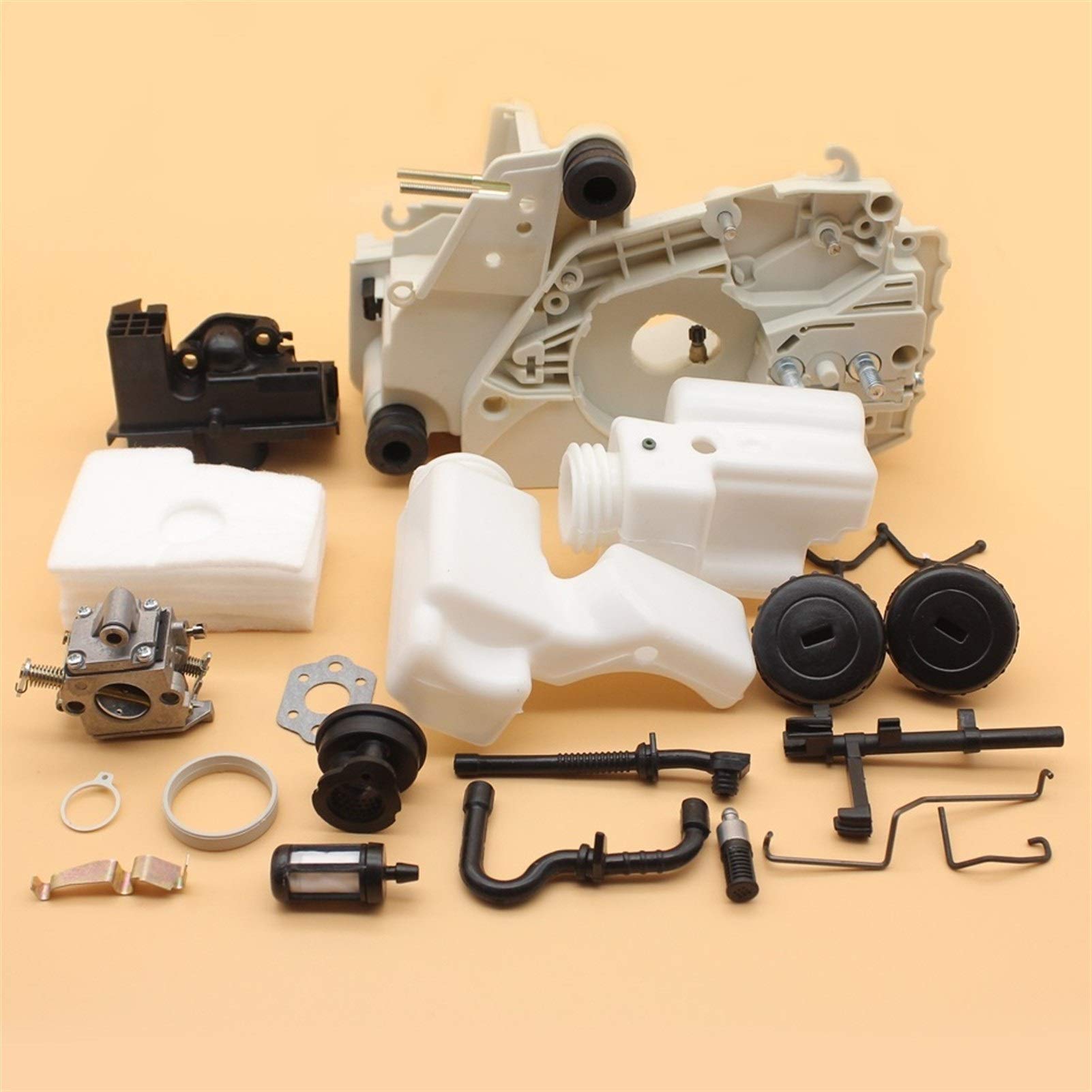 Cárter Carcasa del Motor Carburador Filtro de Aire Kit de Tanque de Aceite y Combustible Compatible con STIHL MS180 MS170 018017 Piezas de plástico para Motosierra de Gasolina