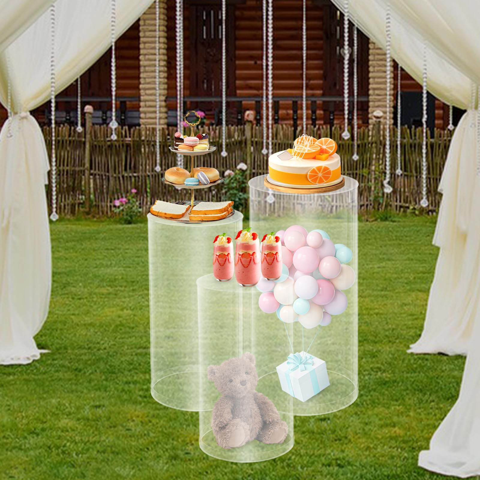 3 piezas de soportes cilíndricos de pedestal para fiestas, mesas de pedestal redondas transparentes, pilares de plintor para fiestas, cumpleaños, accesorios de boda