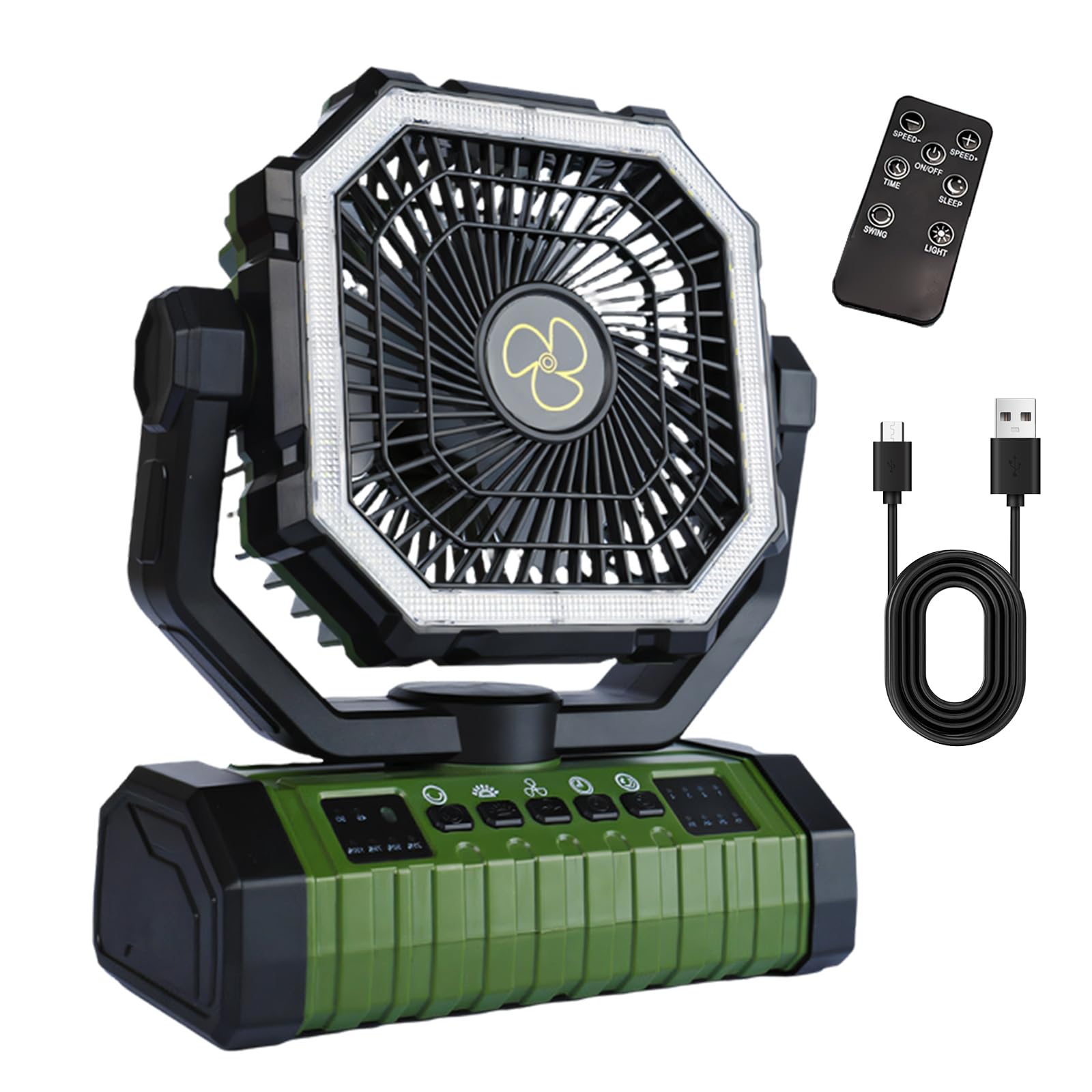 FROMCEO Multifunctional Outdoor Fan Light Combo USB Powered Hanging Camping Gear for Fishing Adventure and Household Camping Gear Fan Light Combo