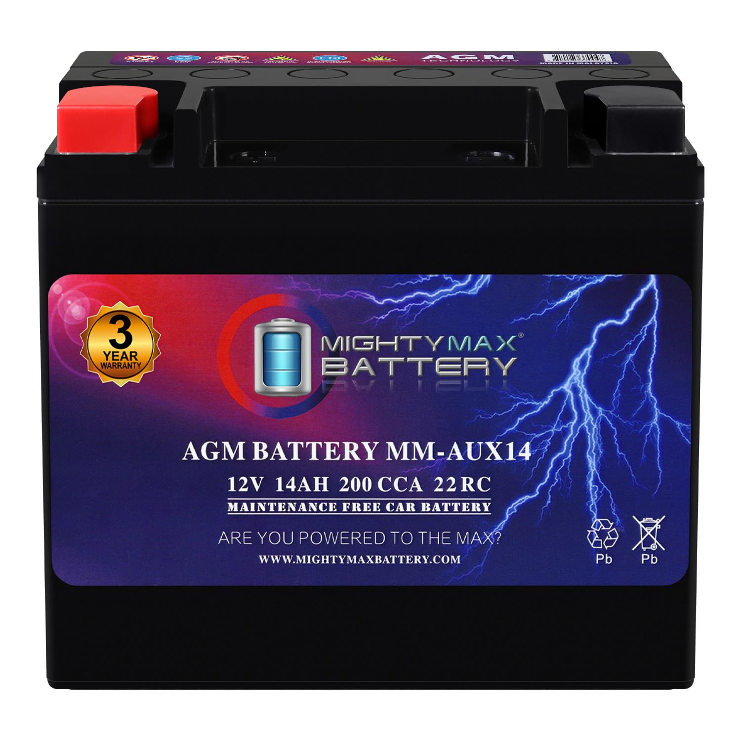 Mighty Max Battery MM-AUX14 12V, 14Ah, 22RC, 200 CCA, Replacement Battery Compatible with Mercedes-Benz GL450 13
