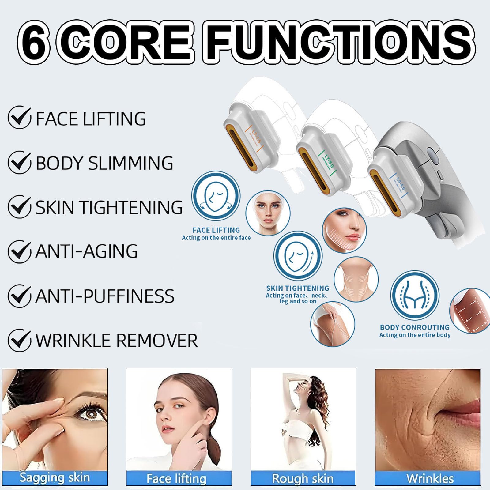 Máquina De Reafirmación Facial 7d Hifu, Dispositivo Profesional De Lifting Facial Y Corporal para Reducción De Arrugas, Reafirmación Y Antiedad con 7 Sondas