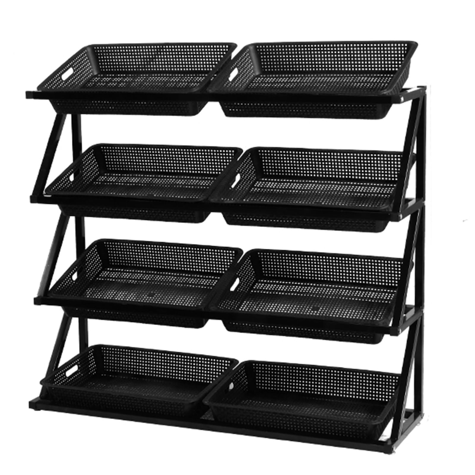 RENLXFI Commercial Supermarket Fruit Vegetable Shelf Organizer, 43'' Tall Retail Store Basket Storage Shelf for Snack Potato Onion Produce, Convenience Store Beveled Mouth Display (Color : Black)