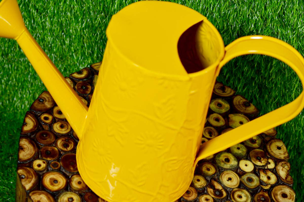 GharSajja ® Floral Metal Watering Kettle ( 2 LTR ) Yellow(Plant/Flower