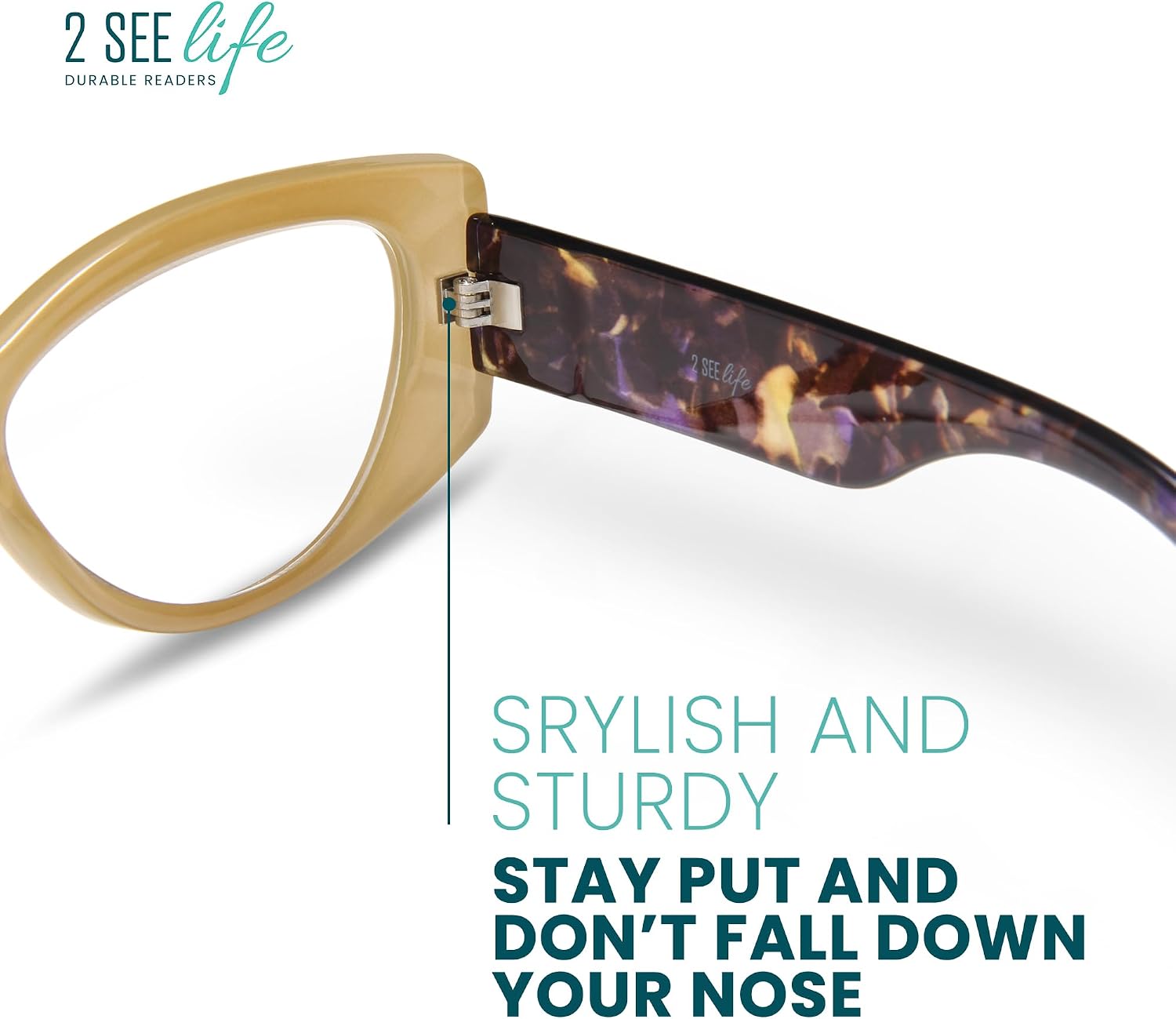 2SeeLife Oversized Cateye Reading Glasses for Women – Medium–Wide Fit, Durable & Sturdy Frame, Trendy Premium Cateye Readers, Beige, +1.00