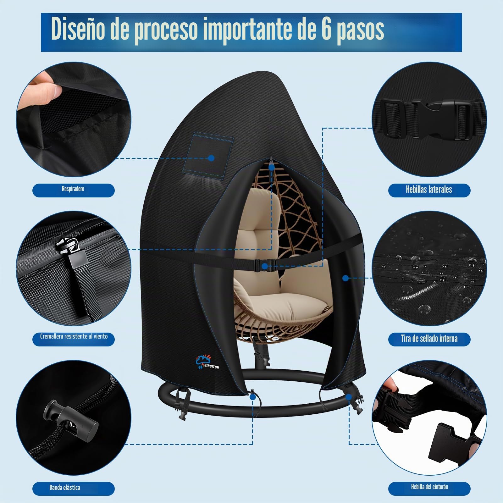 SIRUITON 120x190cm 420D Funda para Silla Colgante Fundas para Columpios Jardín Cocoon Impermeable Funda Mecedora Silla de Columpio de Huevos Silla Flotante Jardin Exterior