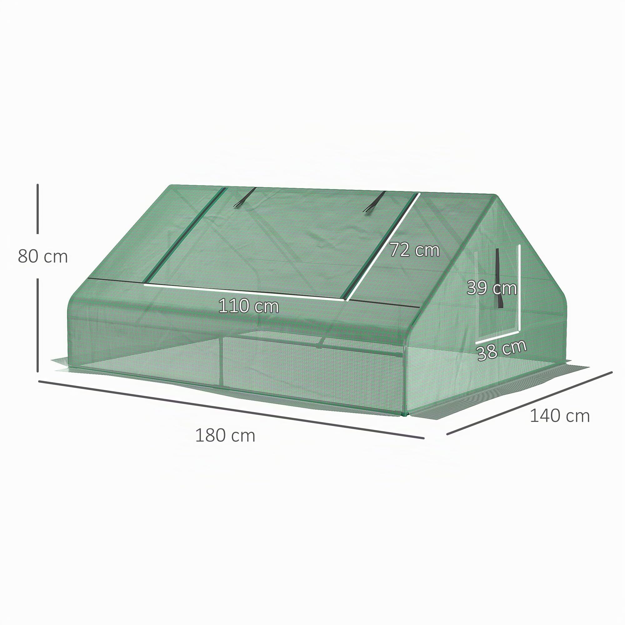 Outsunny Mini Serre de Jardin Toit Pointu 180 x 140 x 80 cm Vert foncé | Mini serre tunnel, Acier, PE haute densité 140 g/m², Anti-UV, 2 grandes fenêtres enroulables