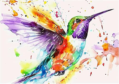 Ourtimfun Kits de pintura de diamantes 5D para bricolaje, acuarela, colibrí, taladro completo, cuentas redondas, bordado de diamante, punto de cruz,