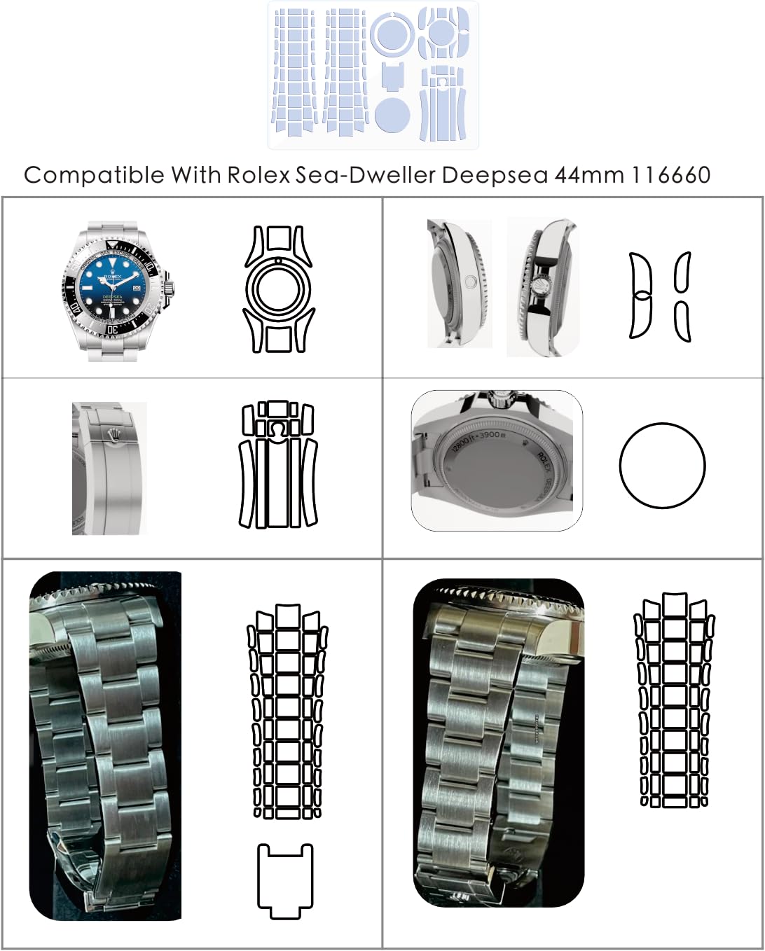2-pak folii ochronnej do Rolex Sea-Dweller Deepsea 44 mm 116660. | Przezroczysta skóra, osłona całego korpusu, naklejka ochronna na ekran zegarka