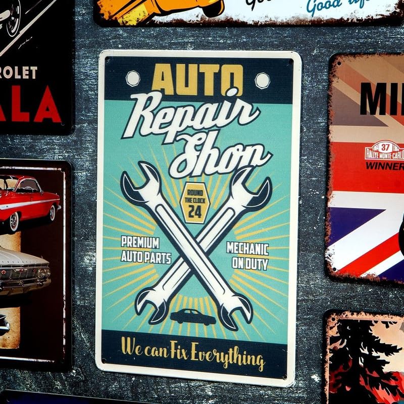 Image of Eazywagon Decorative Retro Metal Signs Wall Plate - 12x8 Inch (Auto Repair Shop) | Weatherproof Vintage Metal Sign Plate for Cafe, Home, Bar, Garage | Decorative Wall Hanging Sign Board