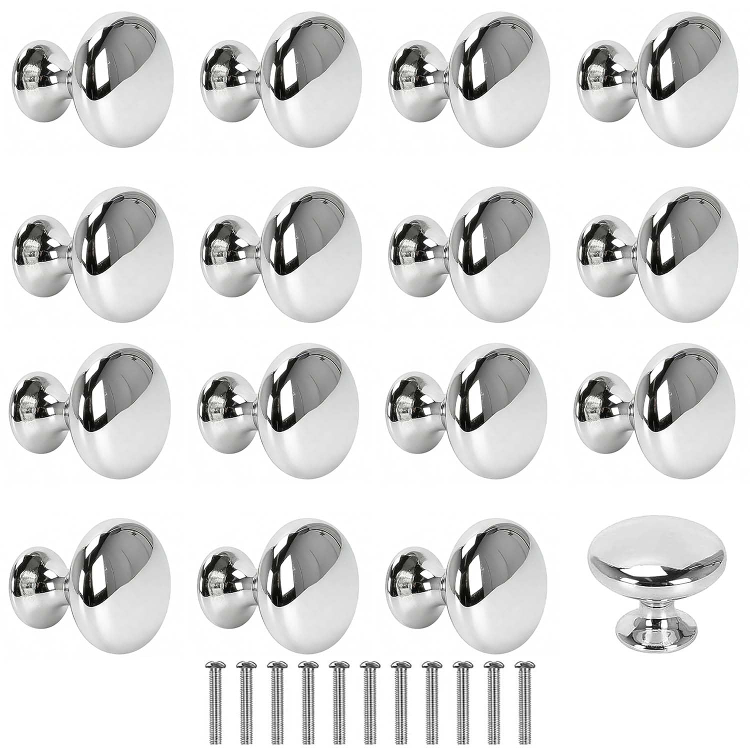 CDDCWZ 12Pcs Chrome Cabinet Knobs, 30mm Silver Polished Drawer Knob, Cupboard Wardrobe Door Knobs Mushroom Shape Pull Handle with Screws for Bathroom,Kitchen,Wardrobe,Drawer