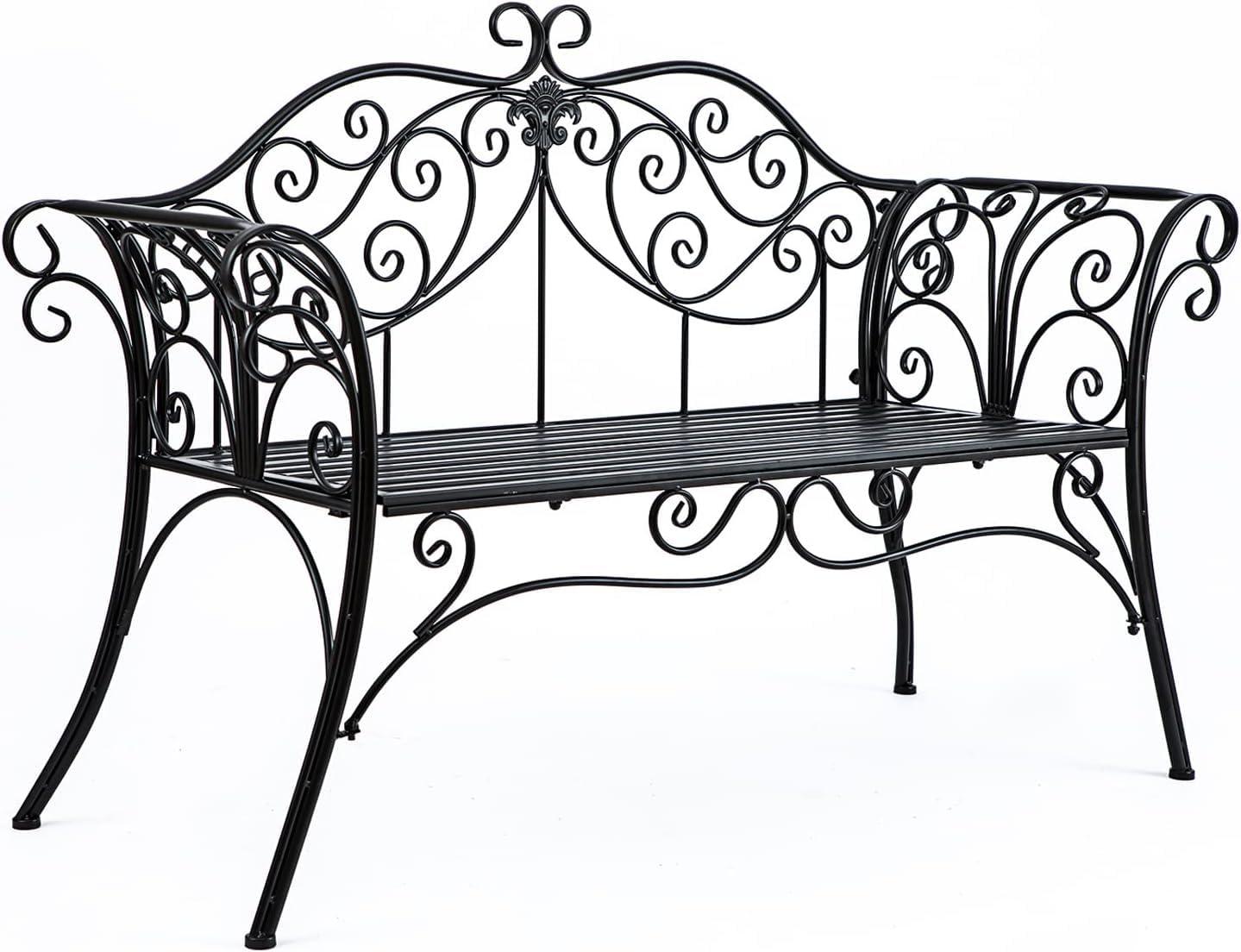 HLC Banc de Jardin pour l'extérieur 133 x 49 x 90 cm Banc Jardin rétro en métal pour 2 à 3 Personnes, idéal pour Jardin Balcon terrasse | En fer noir. Charge maximale : 200 kg. 133 x 49 x 90 cm
