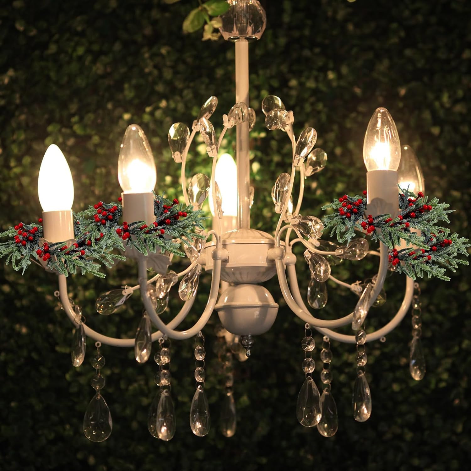 Couronne De L'Avent 22 Cm - Bougeoir Avec Baies Rouges Et Pommes De Pin - Décoration De Table Noël Traditionnelle - 8