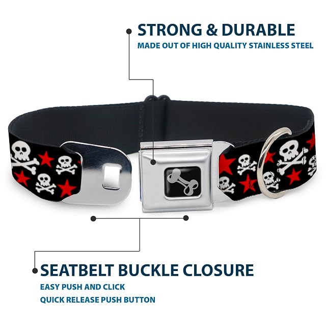Foto 4 de 8 de Buckle Down 11 - 17 "Calaveras y Estrellas Negro/Blanco/Rojo Collar de Perro Hueso, tamaño Mediano