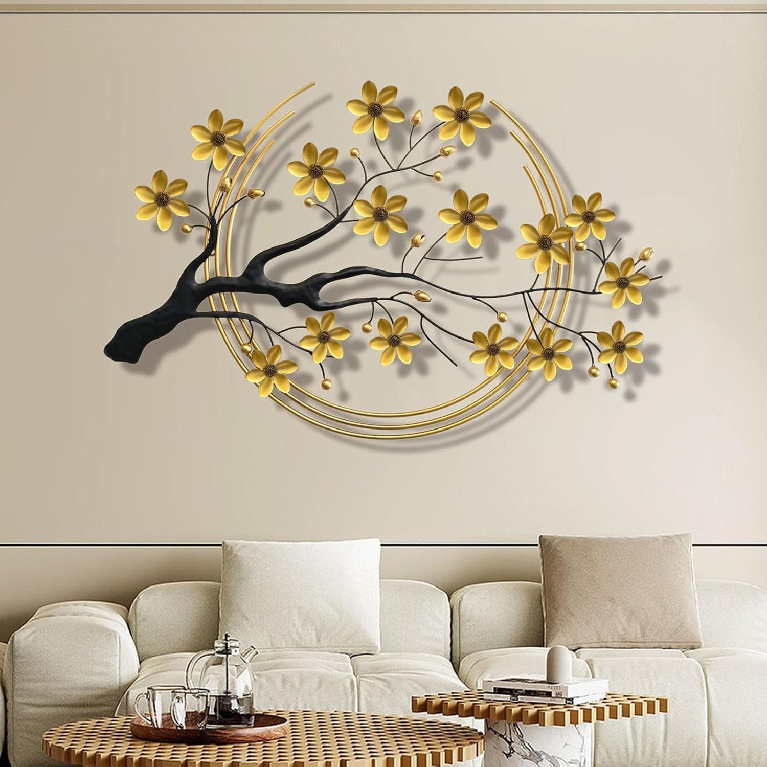 Ainydie Lujo Adornos de Pared de Flores Doradas de Metal, Modernos Decoración de Pared Escultura de Metal Hecho a Mano, Ornamento Colgante de Pared para el Hogar Oficina Dormitorio Salón