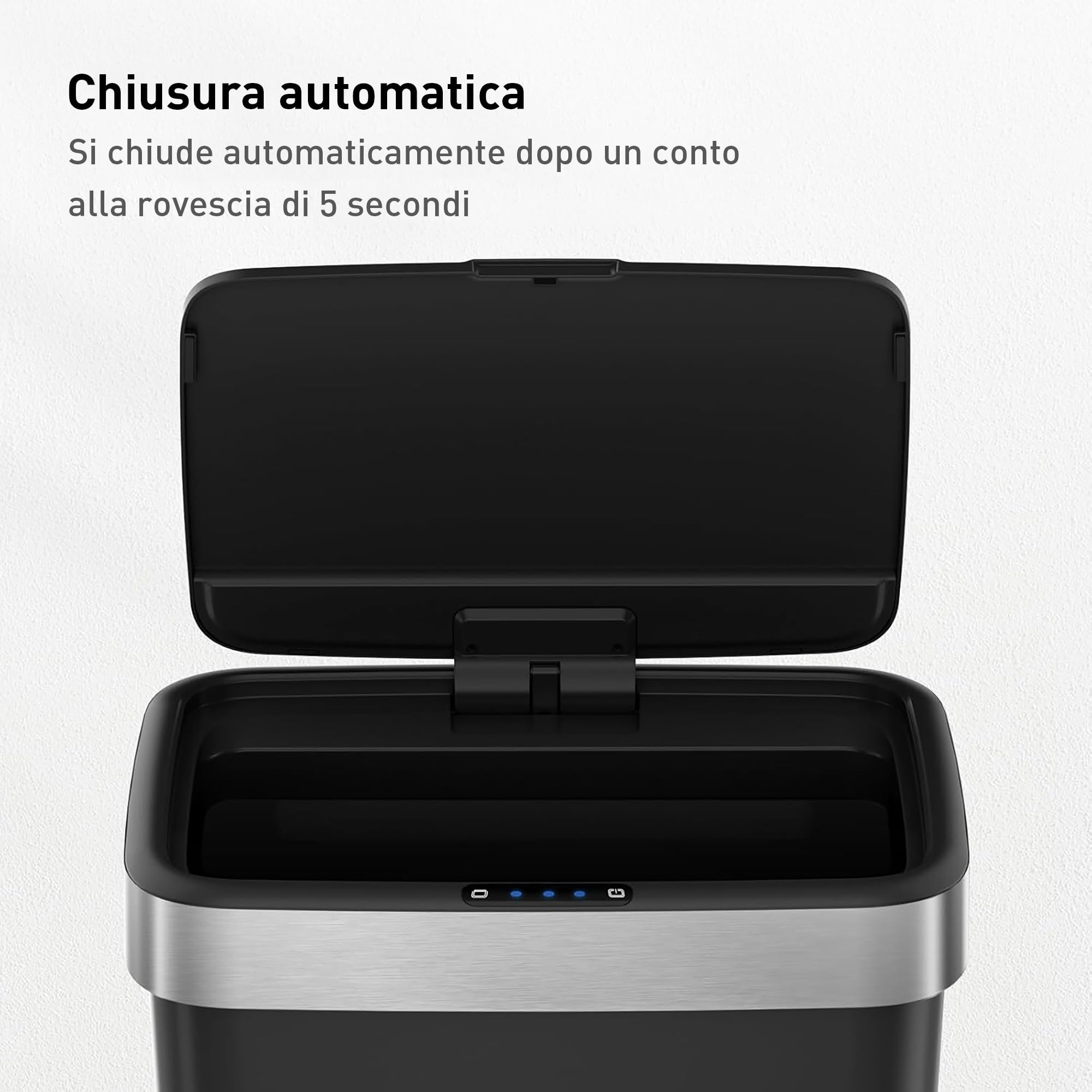 EKO Pattumiera da Cucina 50 Litri con sensore Automatico e Chiusura Morbida | Pattumiera Nera a Batteria | Finitura Anti-Traccia, Base Antiscivolo e Supporto per Borsa | Design Moderno e Silenzioso