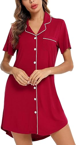 Miniatura 3 de Samring Camisón de pijama para mujer, manga cortalarga, con botones, camisón para dormir, camisón para novio, talla XXL