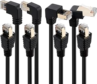 Cat 7 Ethernet Cable 0.6 Feet (4 Pack), Multiple Angles (UP/Down/Left/Right）, CAT7 RJ45 LAN Network Patch Cord, SFTP Shielded Foil Twisted Pair, 10Gbps, 600Mhz, Compatible with CAT6A CAT6 CAT5E CAT5