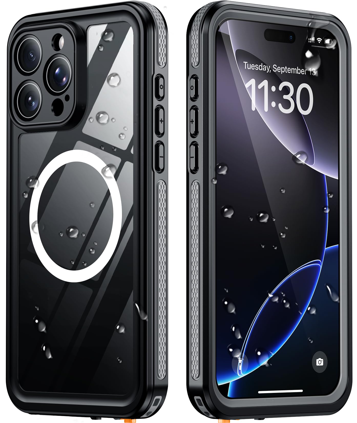 Temdan Designed for iPhone 16 Pro Max Case Waterproof, Black/Clear