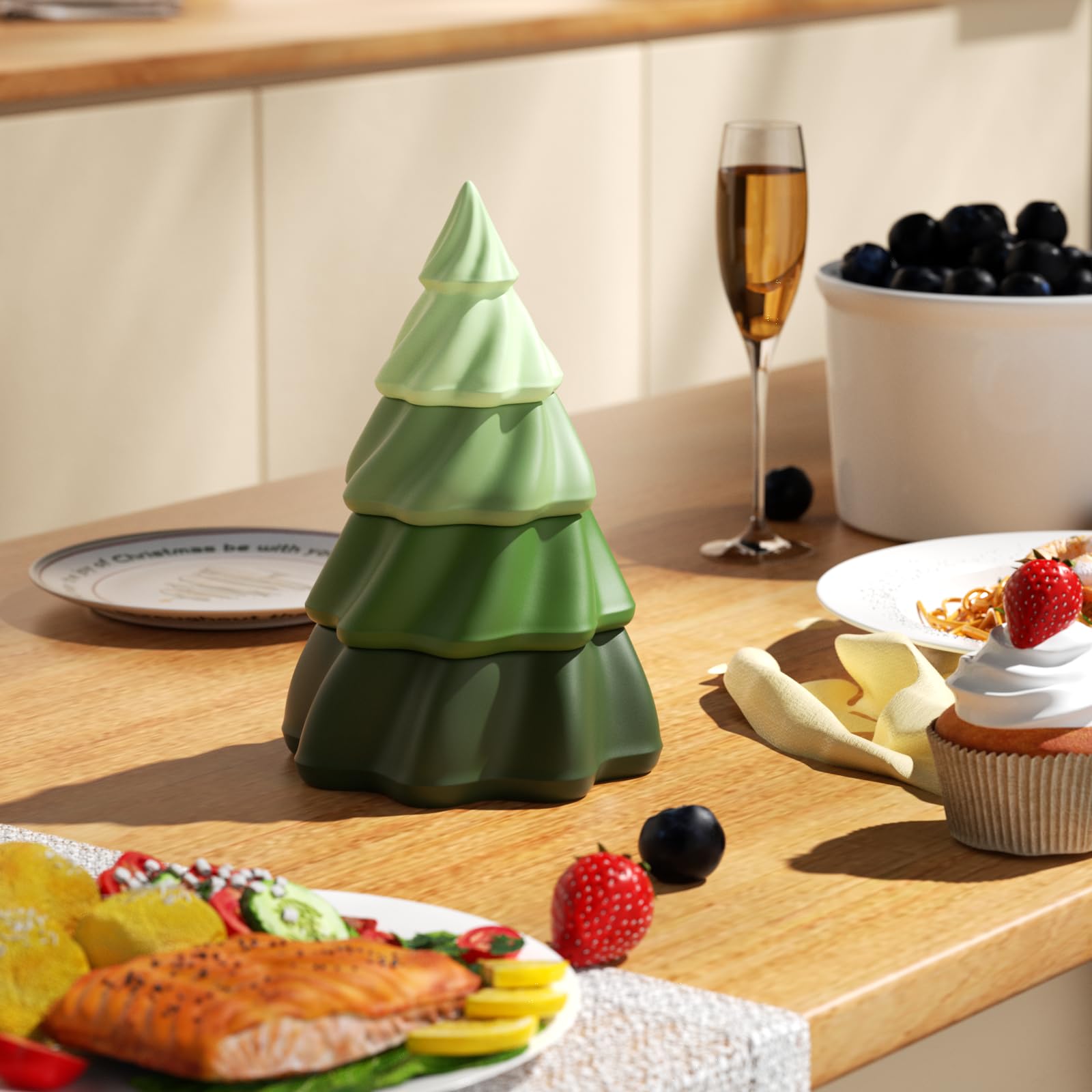 BOOWAN NICOLE Stack Christmas Tree Jesmonite - Stampo in silicone per albero di Natale, per decorazioni natalizie (SH1107)