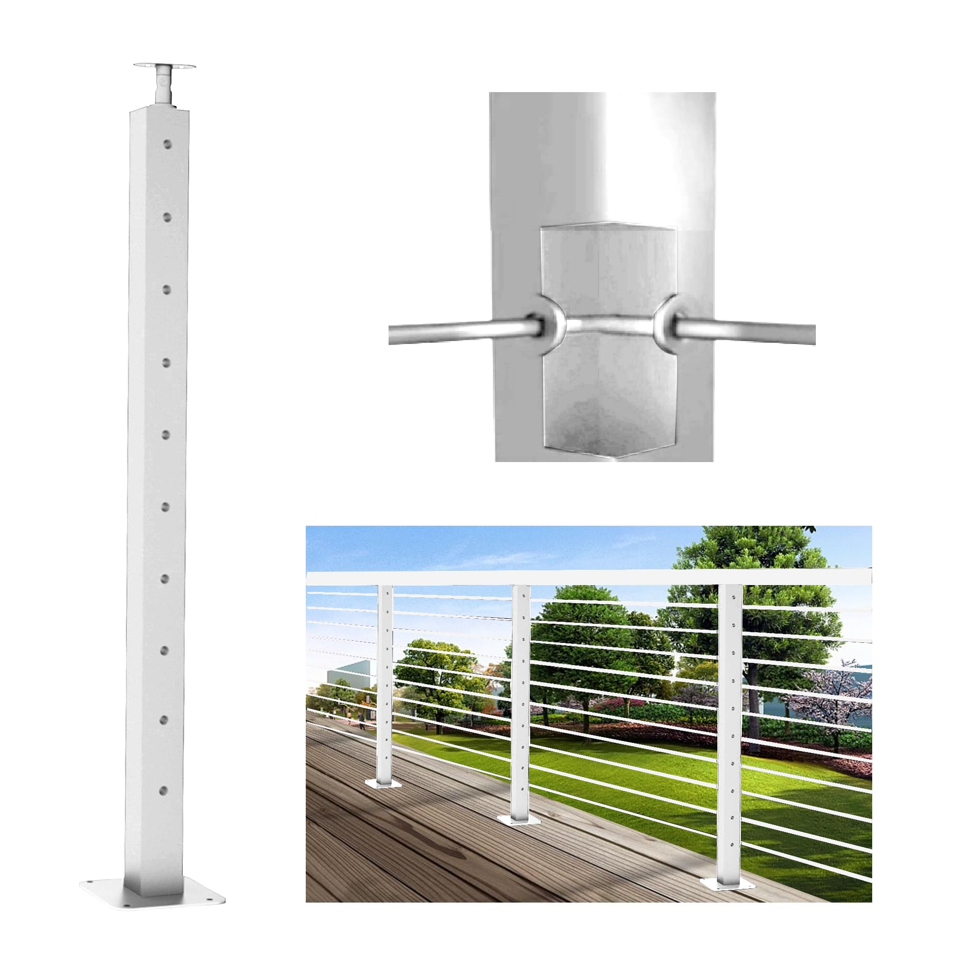 1 PC Cable Railing Post 36"x2"x2"?Square Column 33"? Stainless Steel Silvery Finish, for Stairs and Deck handrails?can be Installed on Wood or Concrete Floor (Silvery, Corner Post)