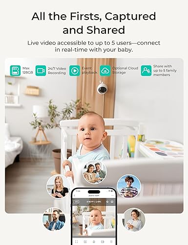 Miniatura 7 de Dr.Care VistaView Lite RB Smart WiFi Monitor de bebé con 2 cámaras, pantalla dividida 720P de 4 pulgadas y control de aplicación de cámara 1080P,