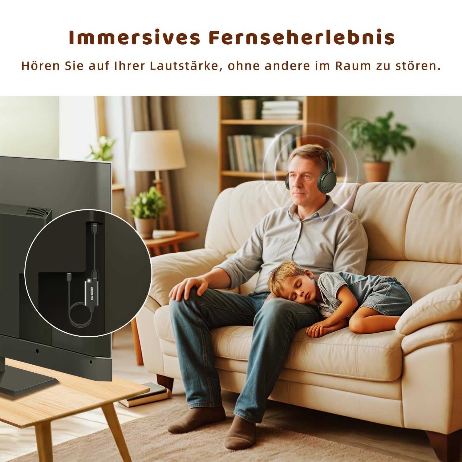 Holdsound Kopfhörer für Fernseher,TV Kopfhörer Kabellos für Senioren mit USB Verlängerungskabel Sender, 40 Stunden, Keine Verzögerung, Plug and Play, Geschenke für ältere Menschen