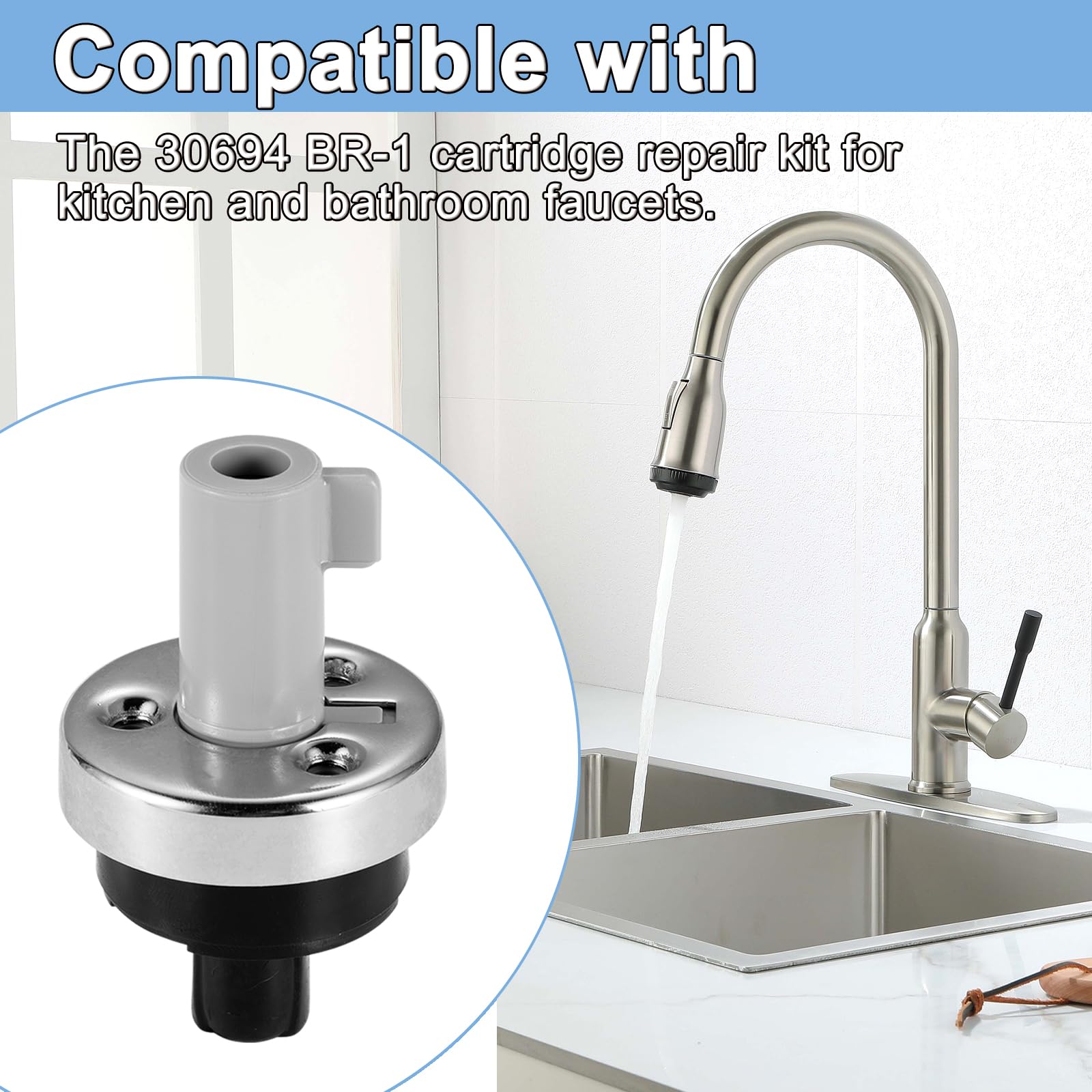 30694 BR-1 Kit de reparación de cartuchos, compatible con grifos Bradley/Cole/Kohler, para grifos de cocina y baño de una sola manija