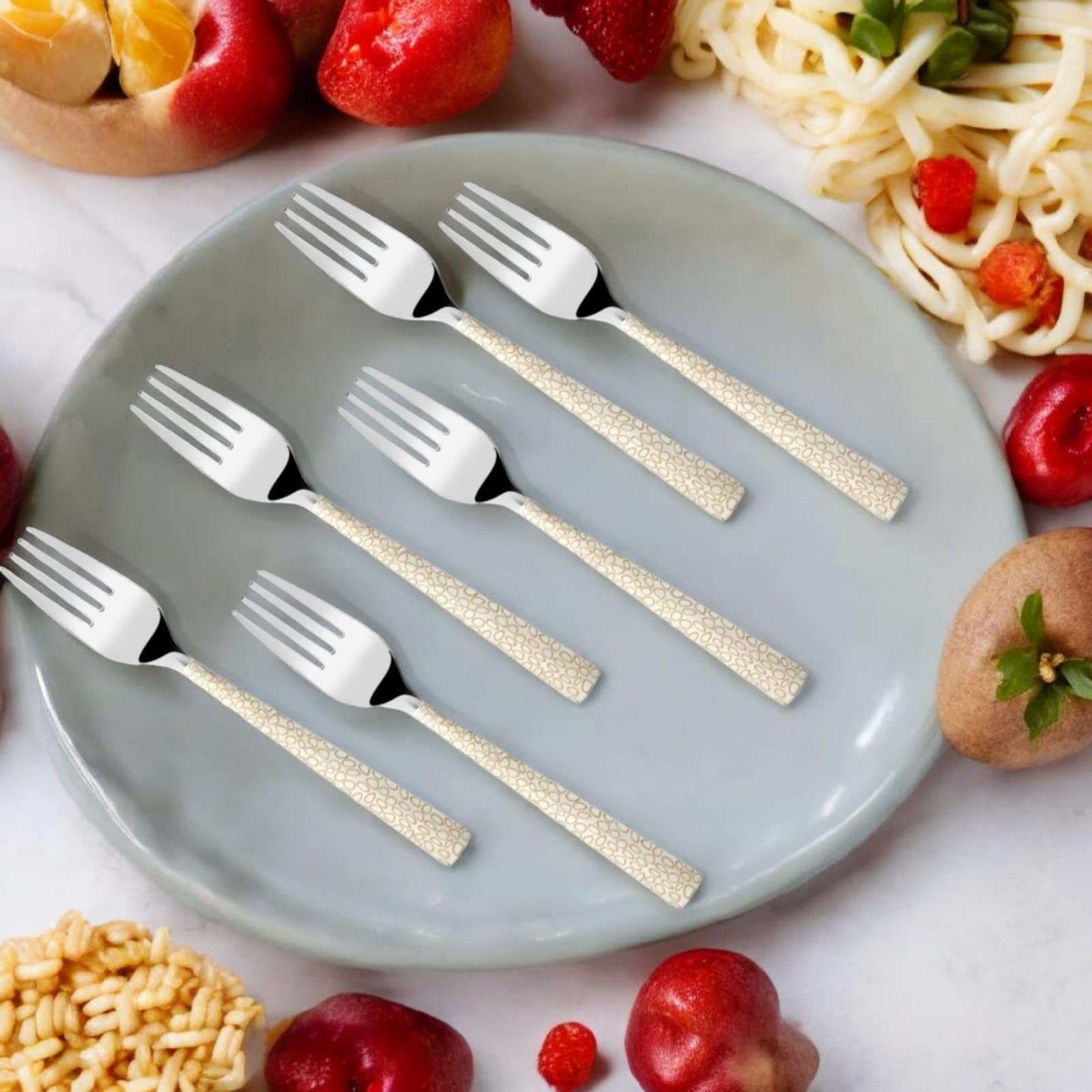 Montavo by FnS Pebble Unique Laser Design Stainless Steel Cutlery 6 Dinner Forks Set Pack of 6 Forks for Dining Table, Home and Kitchen 3