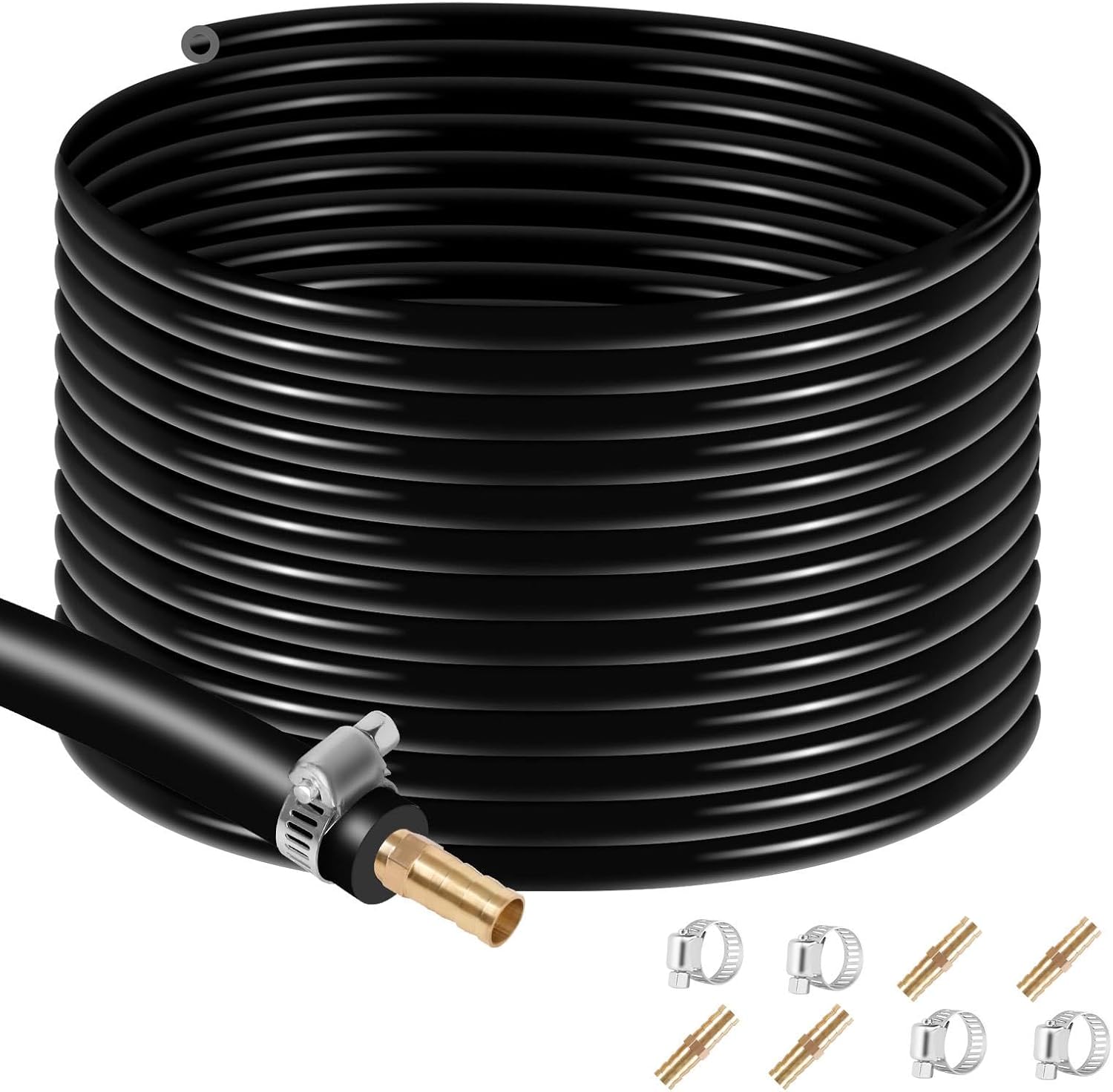 3/8 Inch Self Sinking Aeration Hose 100FT, Sinking PVC Air Line Tubing with 4 Stainless Steel Clamps and 4 Copper Menders for Water Circulation