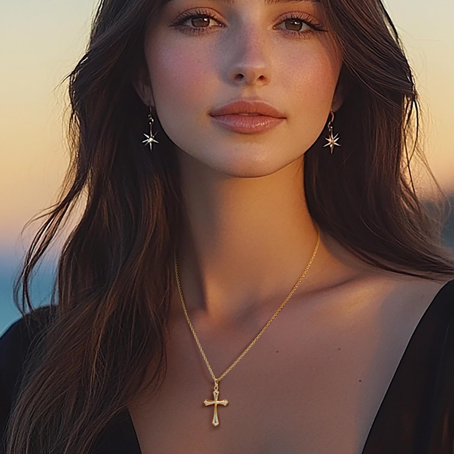 Cross Necklace for Women 14K Gold Necklaces for Women Cross Chain for Womens Sharp Clean Edges with Soft Faceted Cuts Womens Gold Pendant Necklaces - Image 3