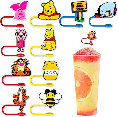 10 vasos con diseño de dibujos animados para vaso o vaso de 0.315 in, protector reutilizable con puntas de popote para accesorios de taza (10