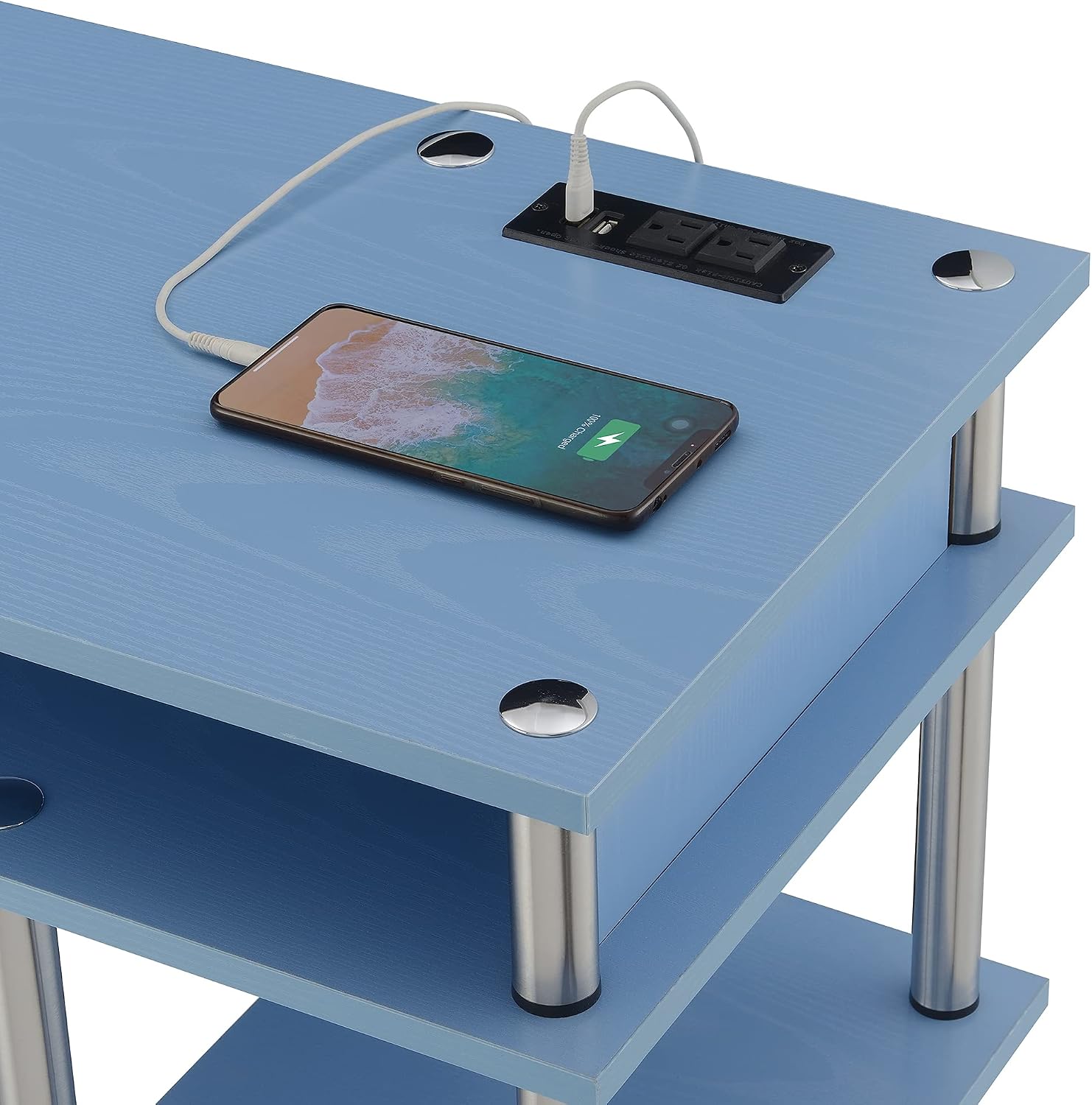 Convenience Concepts Designs2Go No Tools Student Desk with Charging Station and Shelves, Blue