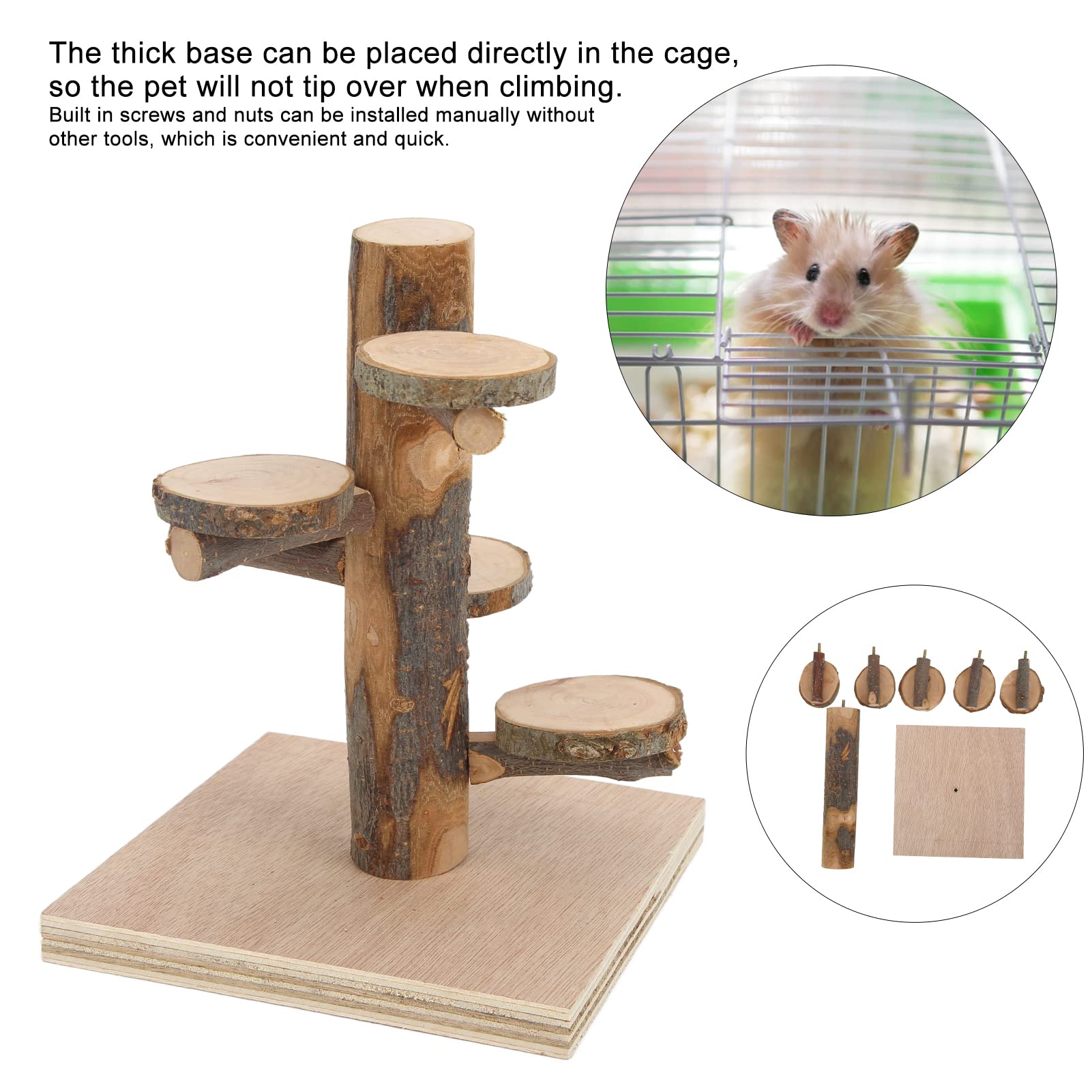 Piattaforma Arrampicata Per Criceti - Legno Naturale, Con Scala E Recinzione, Per Piccoli Animali - Foto 8