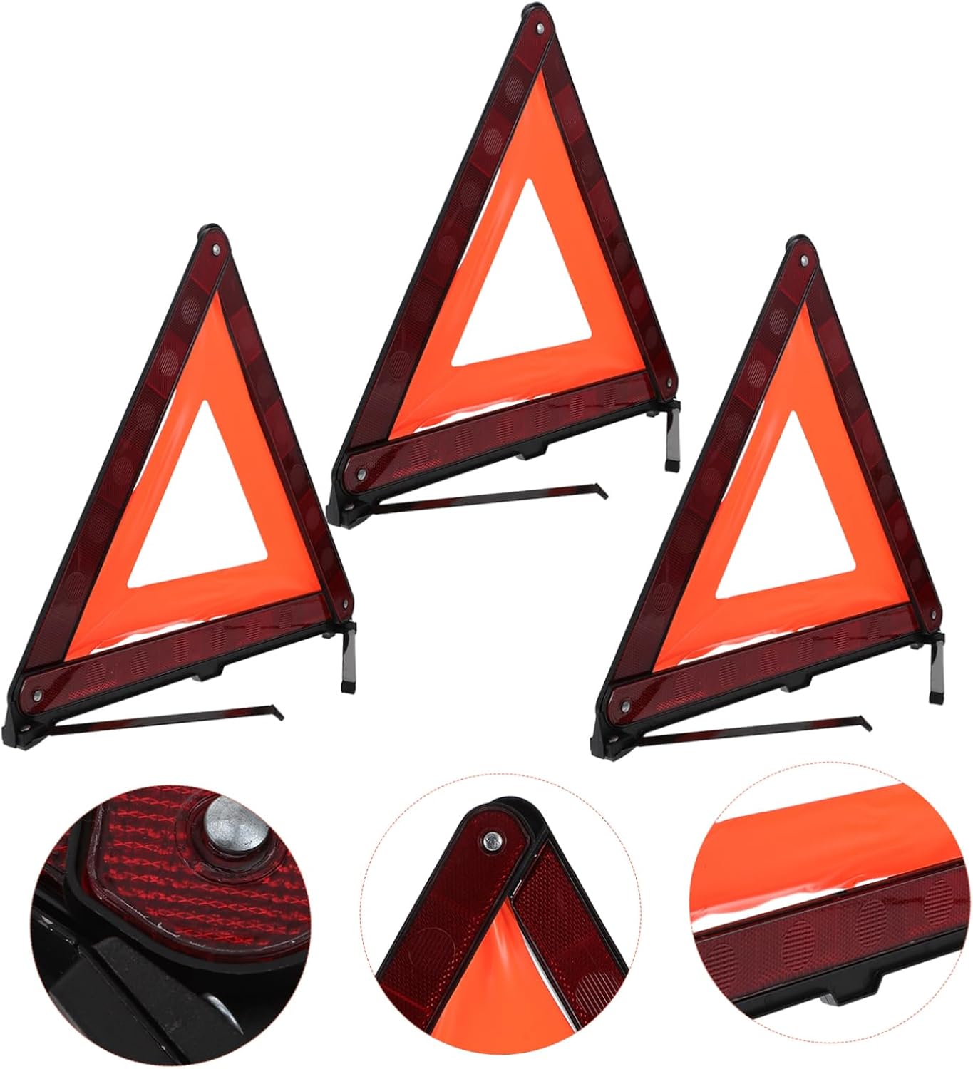 3 Pack Reflective Triangle Signs for Emergency Collapsible Easy to Store Universal Design