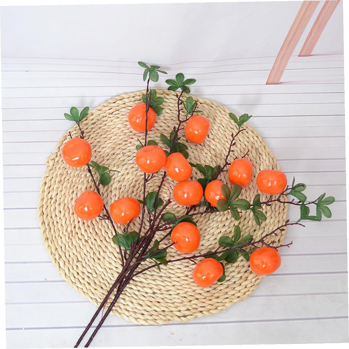 Artificial Orange Branches 7-Head Lifelike Plastic Fake Fruits Ornaments for Home Living Room Tabletop Decoration Party Centerpiece