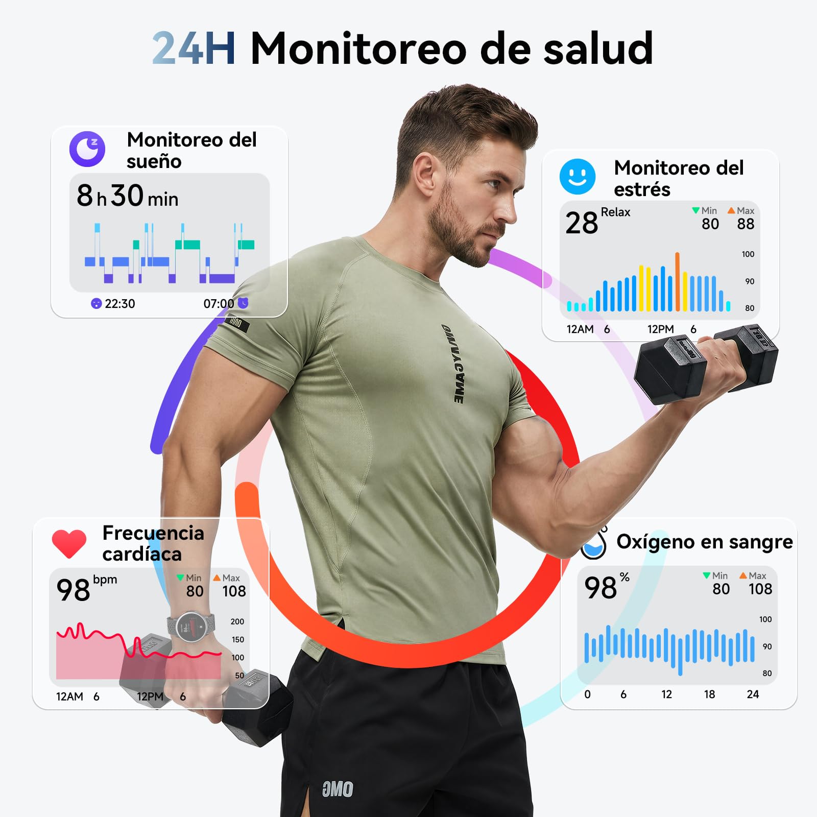 Reloj Inteligente Hombre 1.27" Smartwatch Mujer Redondo 2 Correas, Monitor de Sueño Funciones de Salud y Fitness 120+ Modos Deportivos 3ATM Impermeable para iPhone/Samsung/Android Nnegro