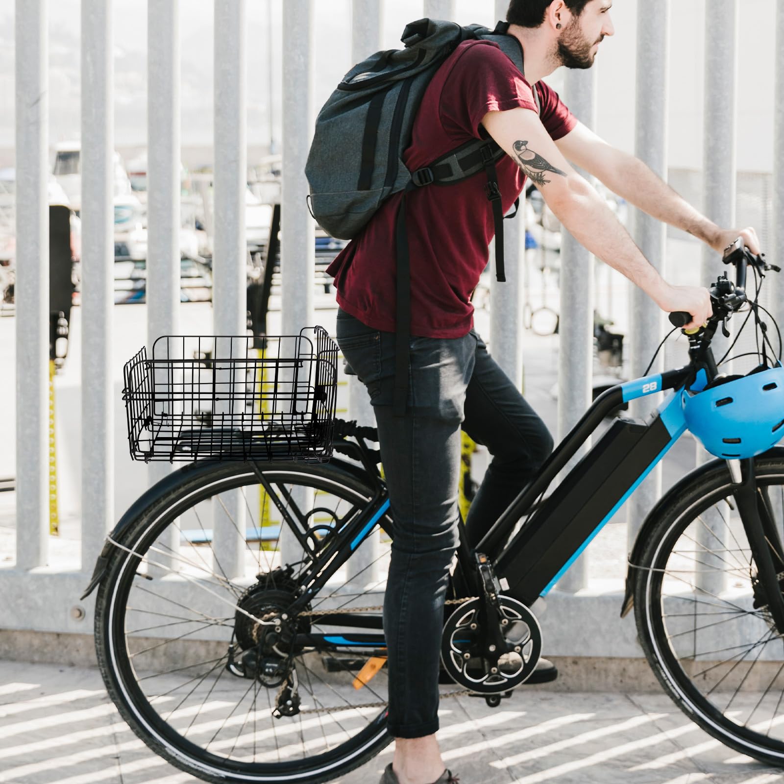 VOSAREA Panier de Rangement Noir Arrière d'acier Pliable en Fil Vélo de Conteneur Stable et Sûr Estivale pour Fête en Plein Air
