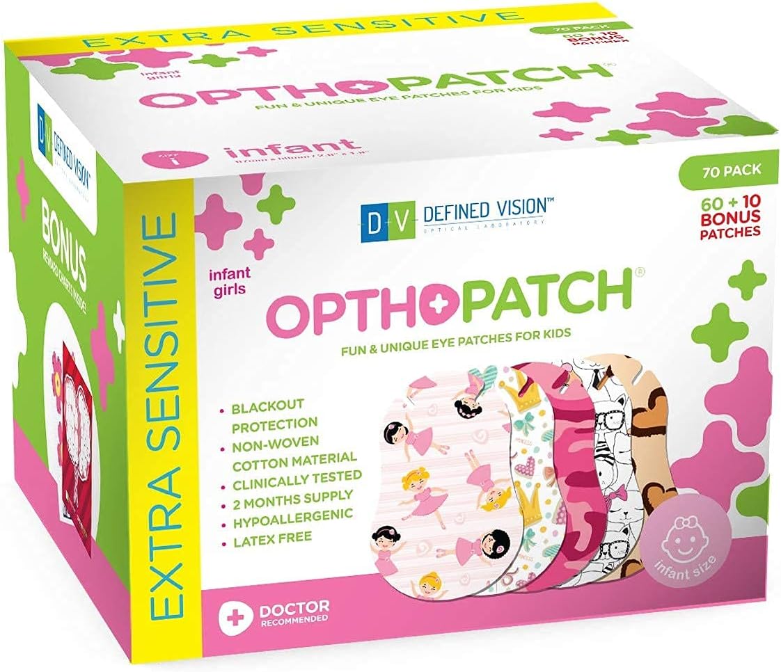 Opthopatch Eye Patches for Infants - Extra Sensitive Adhesive - Girls' Design [Series II] - 70 Count + 2 Reward Charts