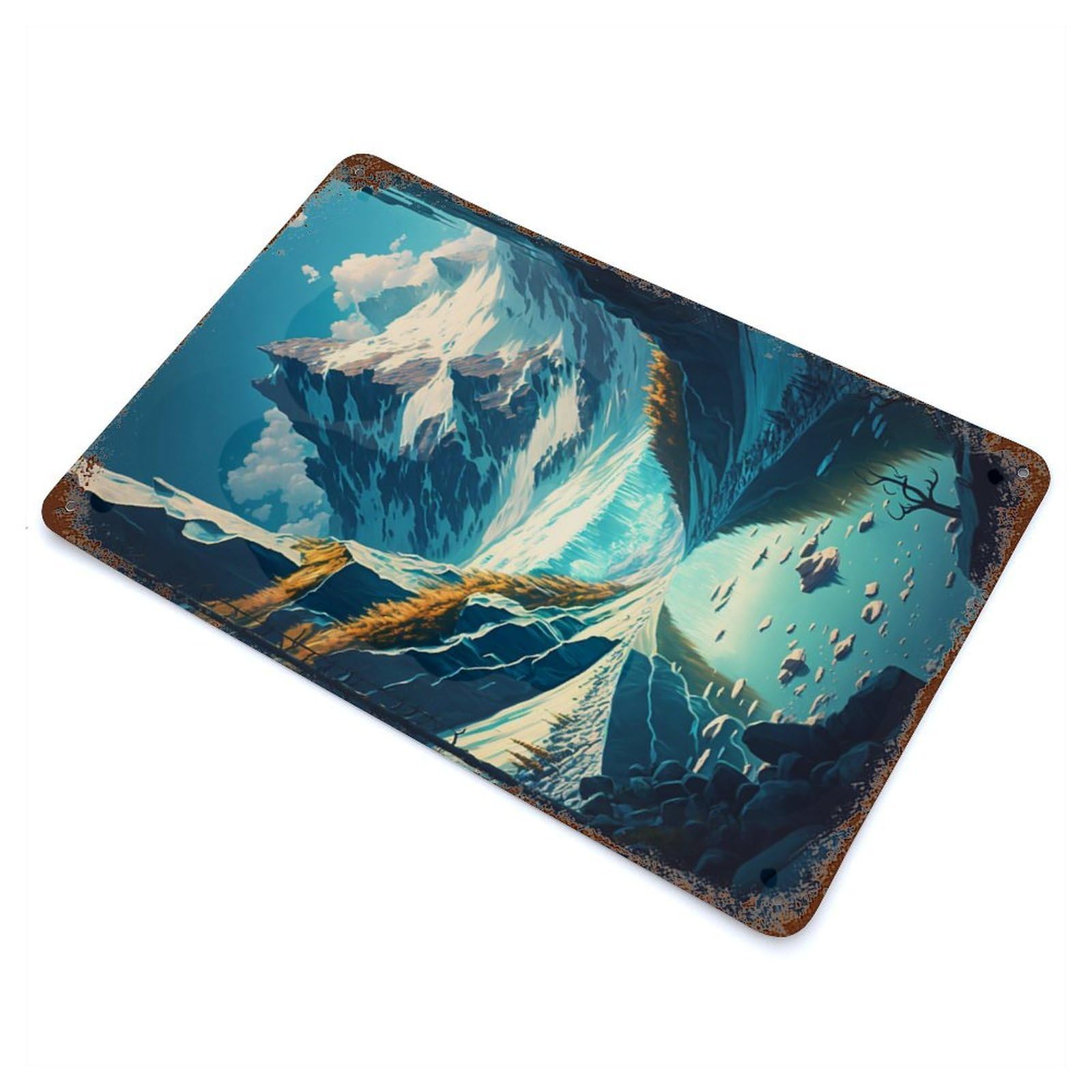 Distressed Metal Wall Sign Glacier Valley 11.8"x7.9", Vintage Wall Decor for Garage, Bar And Workshop Decor